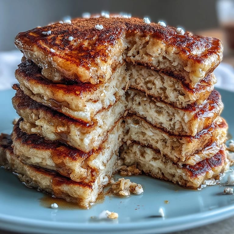 Fluffy banana oat pancakes with fresh berries glistening on top, creating a vibrant stack.