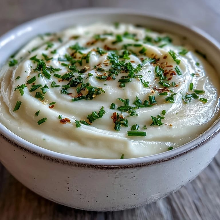 Velvety Creamy Celery Root Bisque in a rustic bowl, topped with chopped parsley and a swirl of cream.