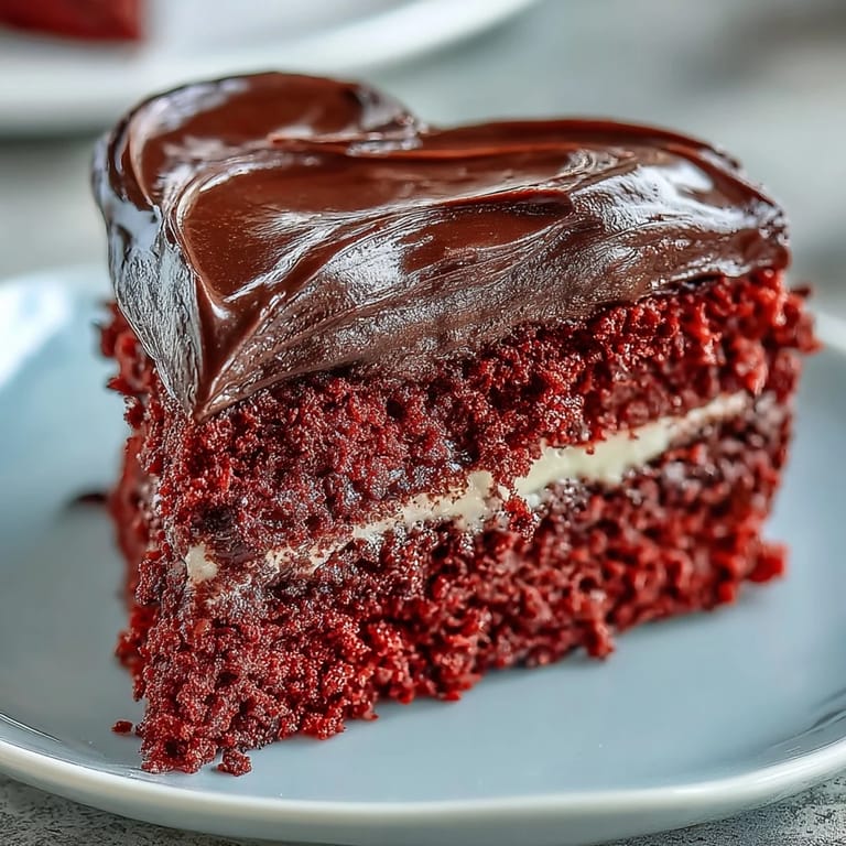 A slice of the Red Betty Boop Heart Cake reveals tender red crumb layers and velvety cream cheese frosting ready to enjoy.