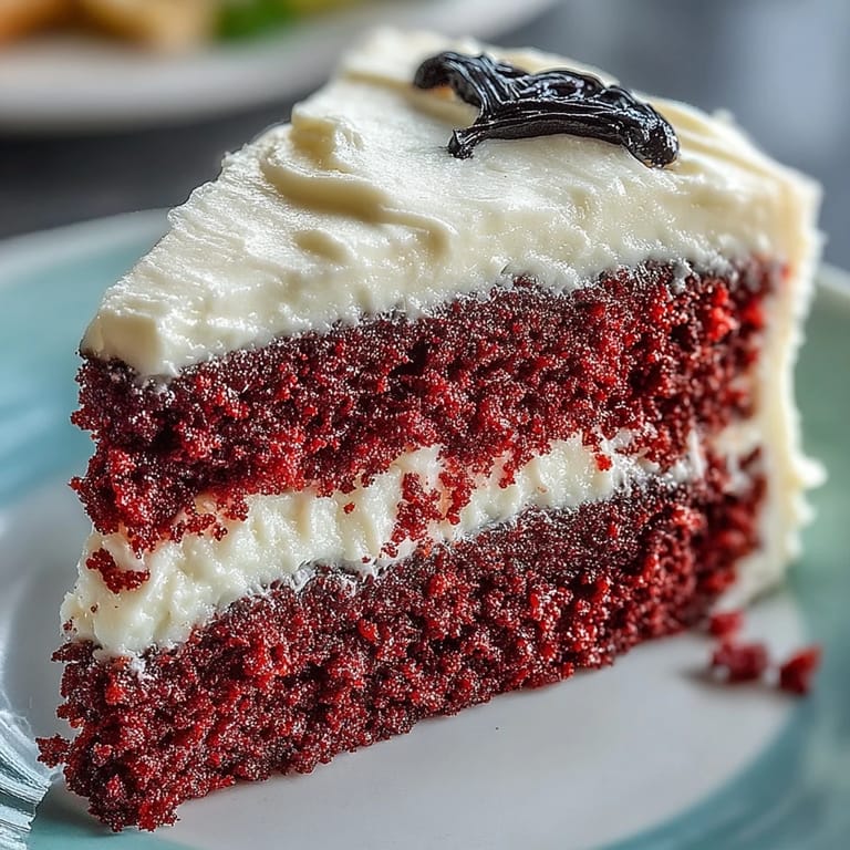 Sliced Betty Boop Cake reveals tender red crumb paired with tangy buttercream, served with fresh berries.