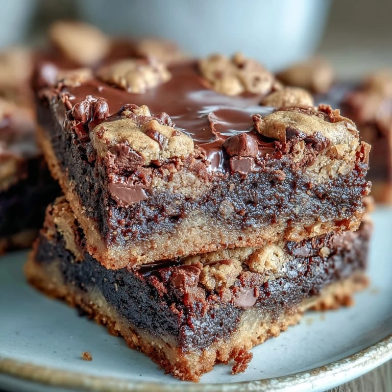 Warm Hojicha Brookies on a cooling rack, showcasing a golden-brown crust with rich roasted tea flecks in every bite.
