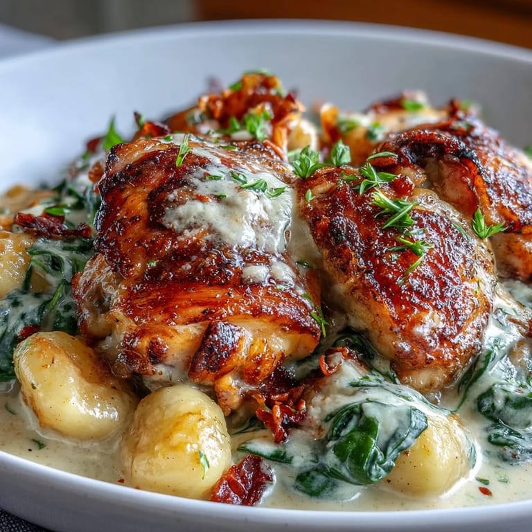 One-Pan Creamy Garlic Chicken Gnocchi baked to bubbling perfection, topped with fresh parsley and extra grated Parmesan, served piping hot.