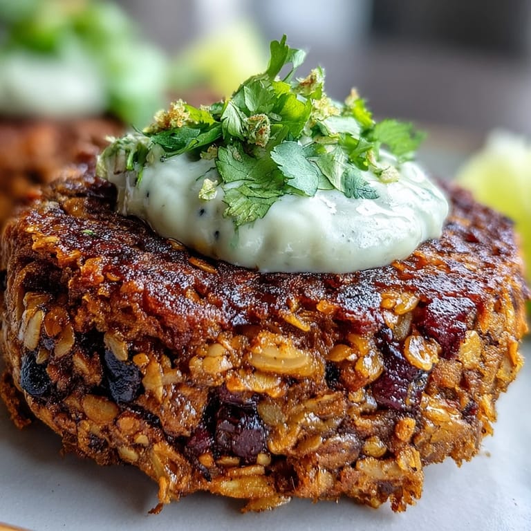 Close-up view of a juicy Vegan Sweet Potato Black Bean Burgers with Avocado Lime Sauce on a soft vegan bun.