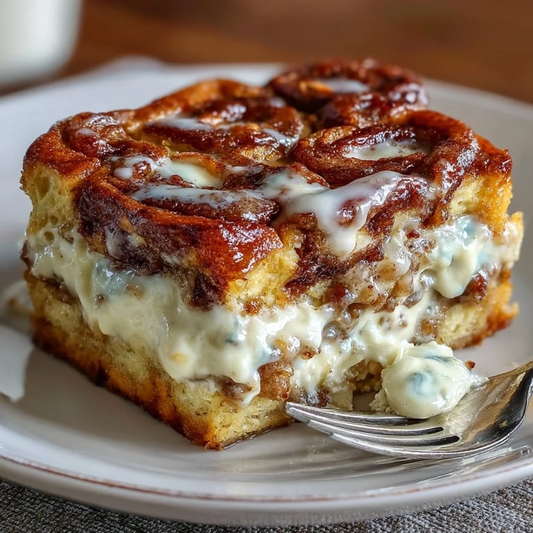 Decadent overnight French toast casserole featuring cinnamon roll flavors, creamy cheesecake swirls, and banana bread notes, perfect for a crowd-pleasing brunch.  