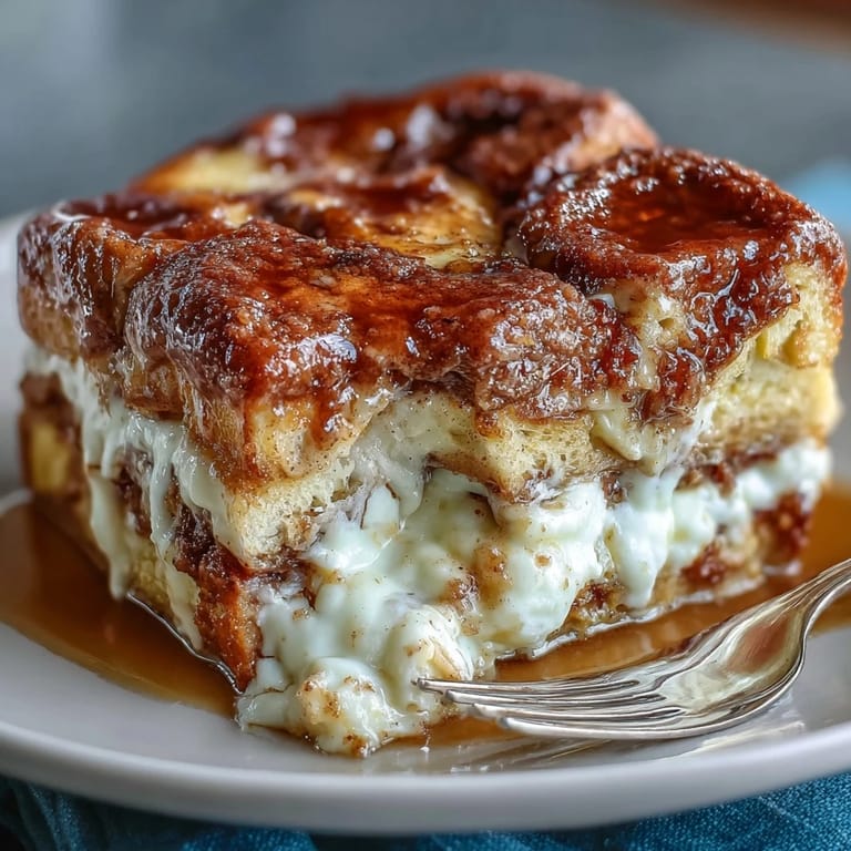 Golden-baked Cream Cheese Swirl Cinnamon Roll French Toast Bake with marbled cream cheese and cinnamon sugar topping, served warm and ready to impress.