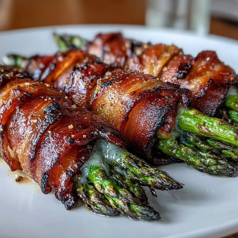 Smoky bacon-wrapped asparagus bundles, oven-roasted to golden perfection and finished with a sprinkle of Parmesan.  
