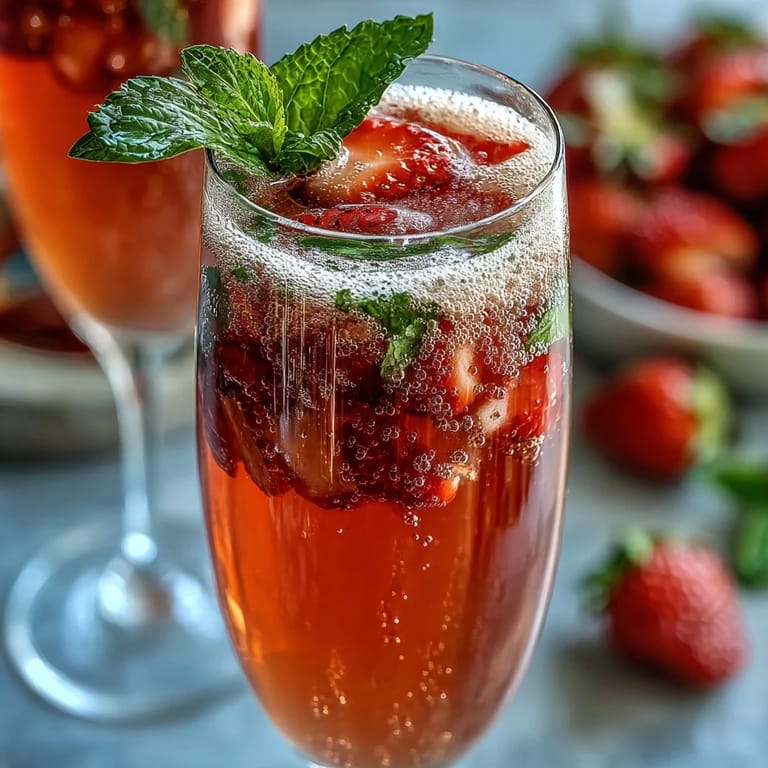 Delight in a DIY strawberry bellini bar featuring homemade strawberry purée, sparkling Prosecco, and an array of fresh fruit toppings.