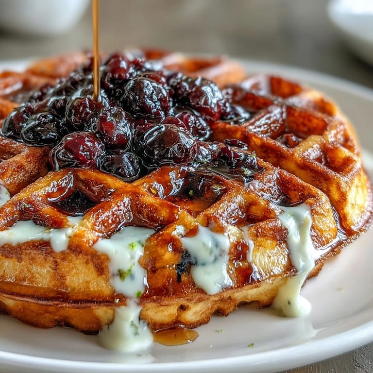 Crisp waffles bursting with tart lemon and sweet blueberries, served with a drizzle of maple syrup and a dollop of maple-infused Greek yogurt.