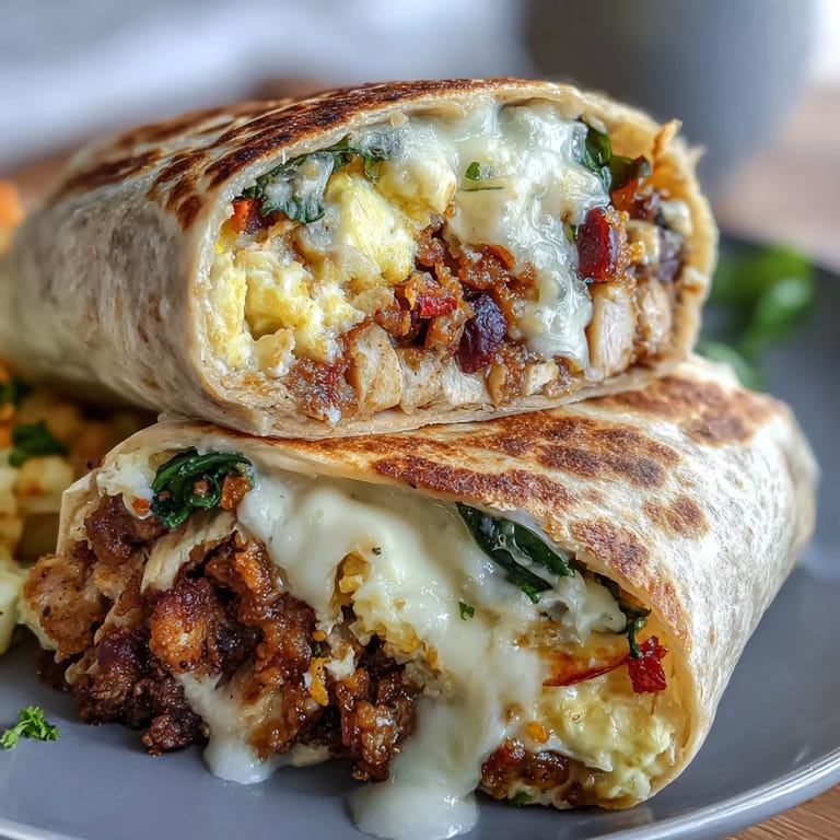 Fluffy scrambled eggs, seasoned turkey, and black beans fill these hearty breakfast burritos, perfect for meal prep.  