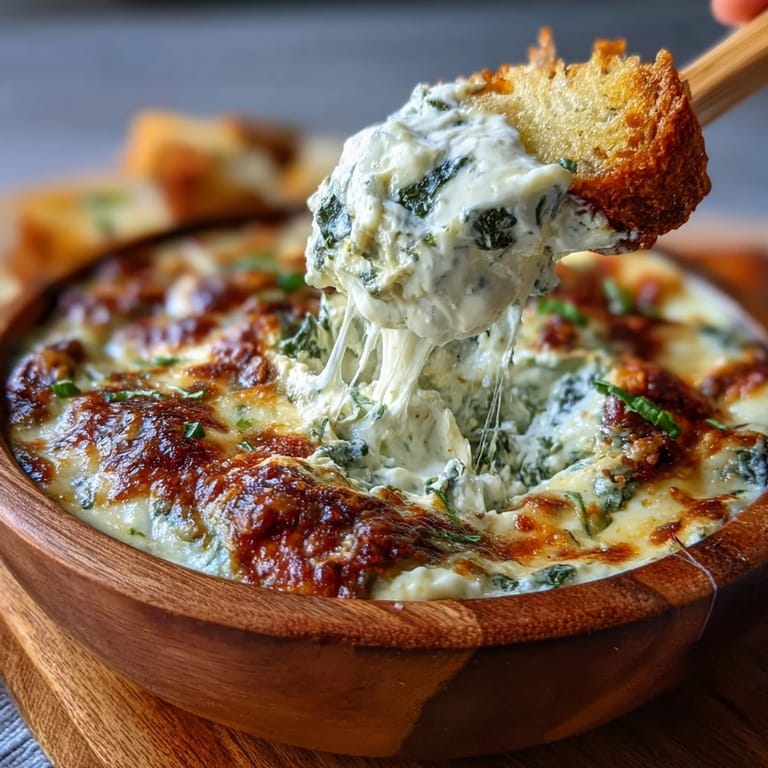Festive spinach artichoke dip in a sourdough bread bowl, served with fresh veggie sticks and bread chunks.