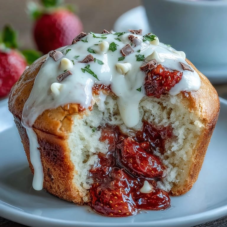 Soft and moist strawberry muffins with white chocolate chips, loaded with juicy berries and sweet chips, ideal for a quick treat.