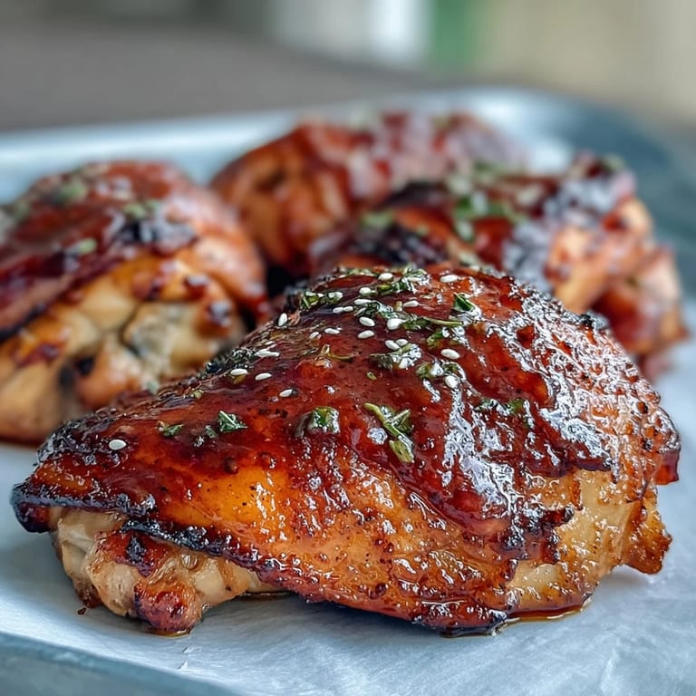 Juicy chicken thighs baked in a sweet and savory honey garlic sauce, with crispy skin and a mouthwatering aroma.