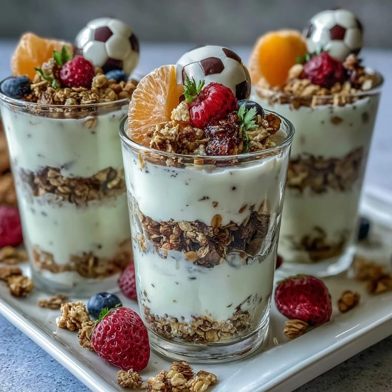 2. Healthy individual fruit and granola cups with a soccer ball topper, perfect for energizing young athletes before or after the game.