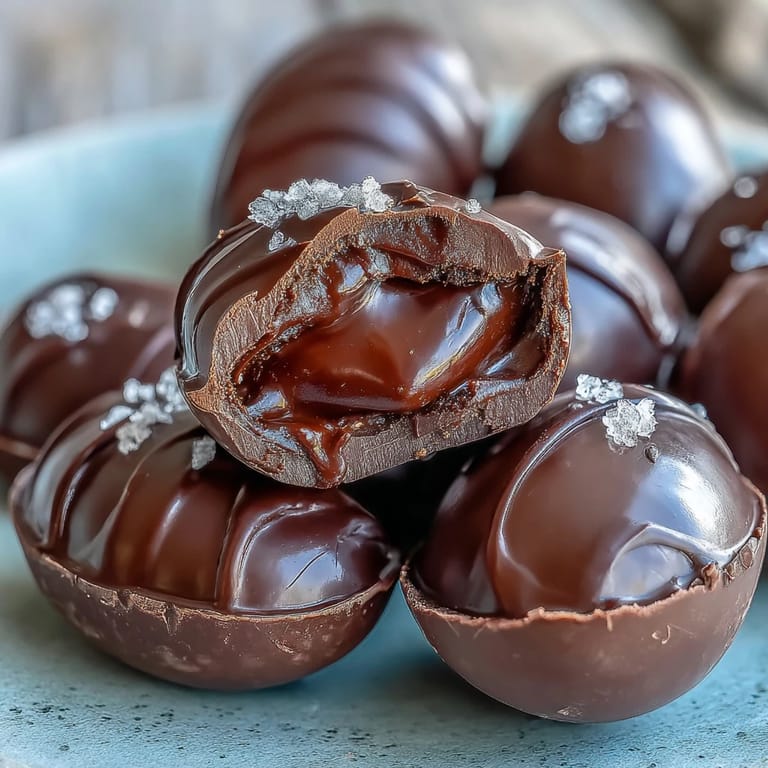 Homemade peanut butter eggs dipped in dark chocolate and finished with flaky sea salt for a sweet-salty delight.