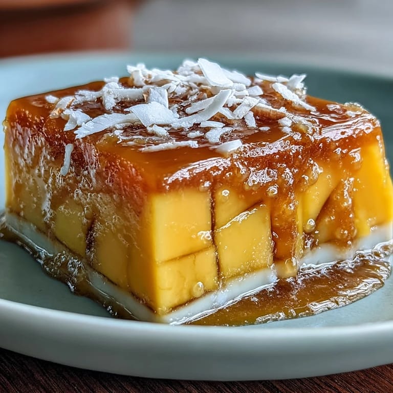 Refreshing layers of vibrant mango agar-agar and coconut milk dessert.