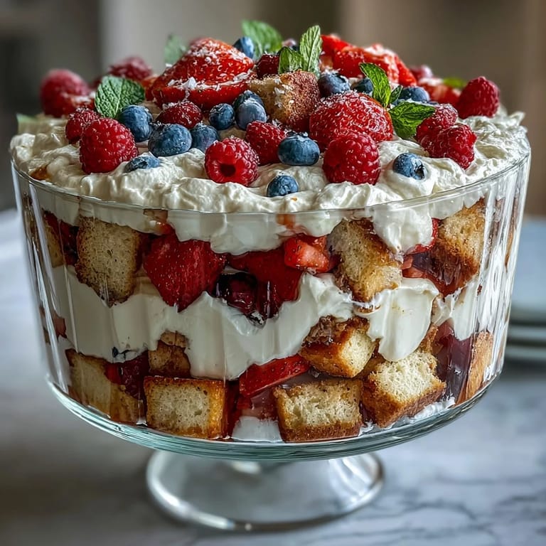Our festive Red White Blue Berry Trifle, perfectly chilled and ready for celebration.