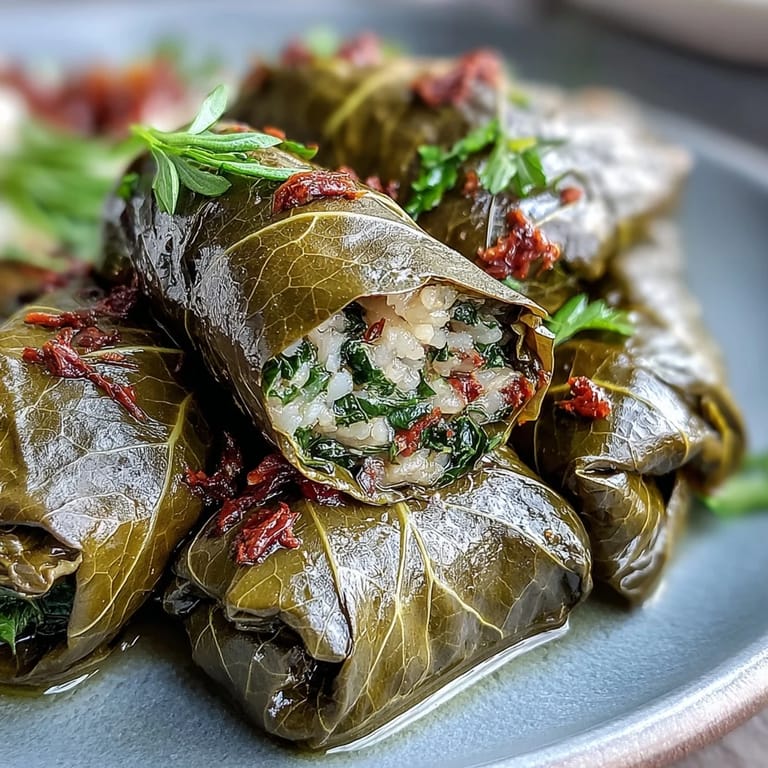 Golden Kurdish Dolma ready to serve, bursting with fresh herbs and lemon.