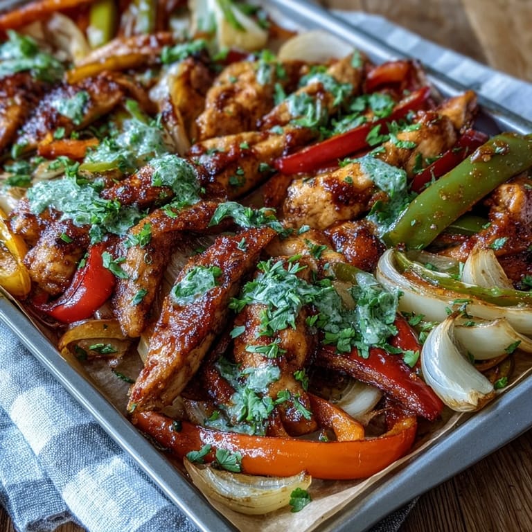 Vibrant sheet pan chicken fajitas, ready for warm tortillas and delicious toppings.